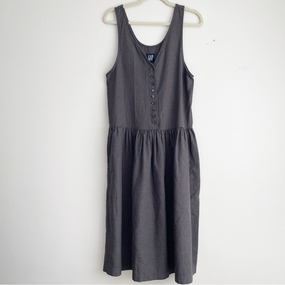 Vintage Gap houndstooth prarie dress preppy academia button front midi western - Picture 11 of 11